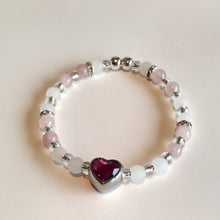 Load image into Gallery viewer, Jewelry - Pink crystal heart with Rose Quartz beads bracelet
