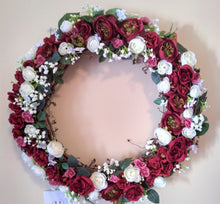 Load image into Gallery viewer, Wreaths - Red and White Silk Rose Wreath