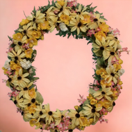 Wreaths- Yellow with Pink Silk flowers