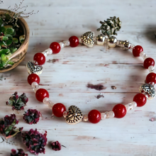 Load image into Gallery viewer, Jewelry- Red jade and Silver Heart bracelet