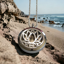 Load image into Gallery viewer, Jewelry- Silver round Lotus Flower locket with ball chain